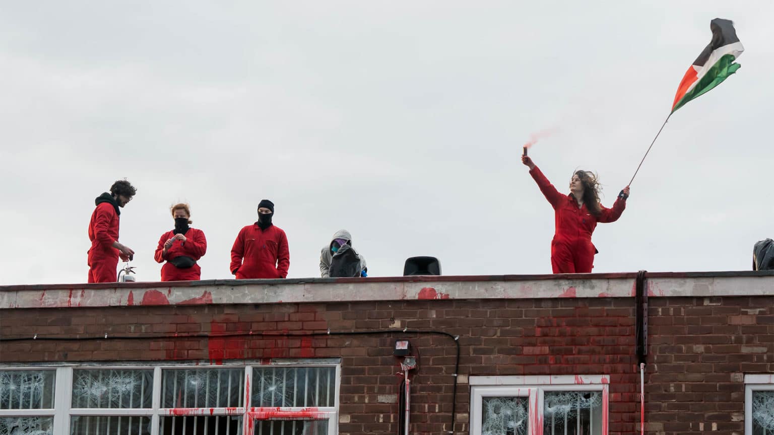 Six activists (the #ShenstoneSix) occupy the roof of UAV Engines,in Staffordshire