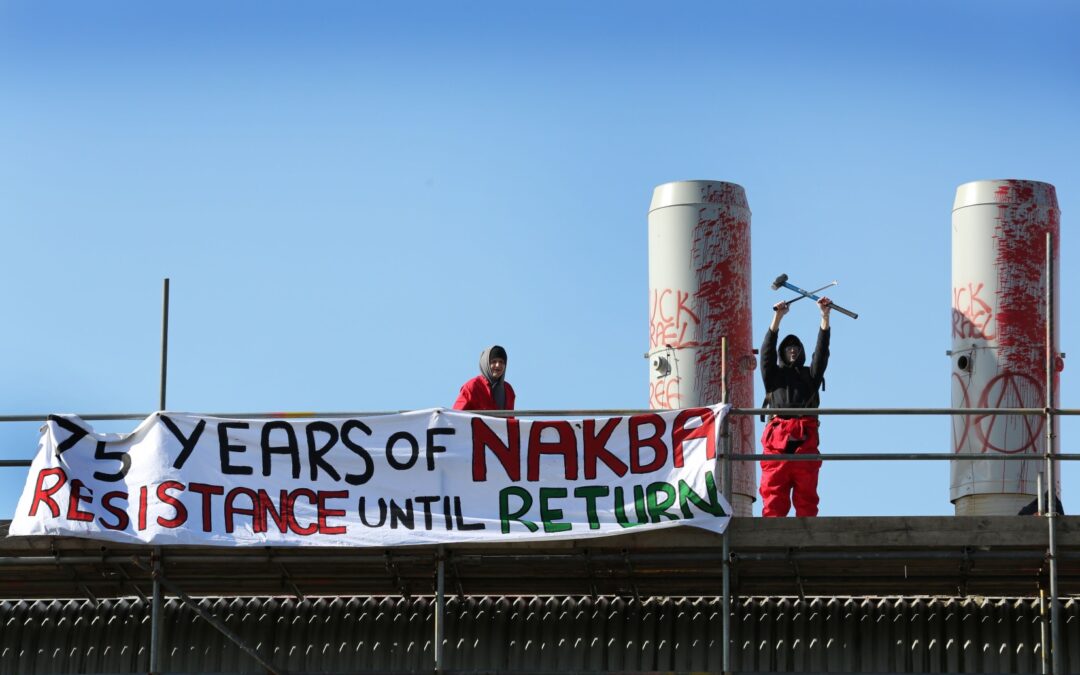 Palestine Action Occupy Roof of Israeli Weapons Factory in Newcastle on Nakba Day