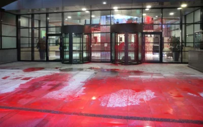 Palestine Action spray Thales’ London offices red 